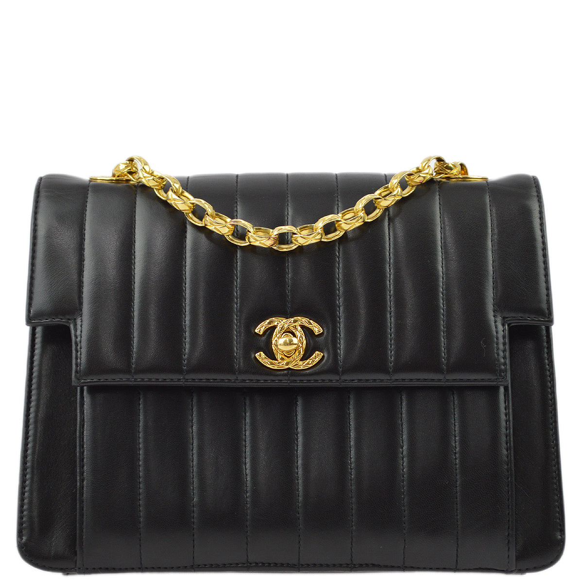 Chanel 1991-1994 Lambskin Vertical Stitch Flap Bag