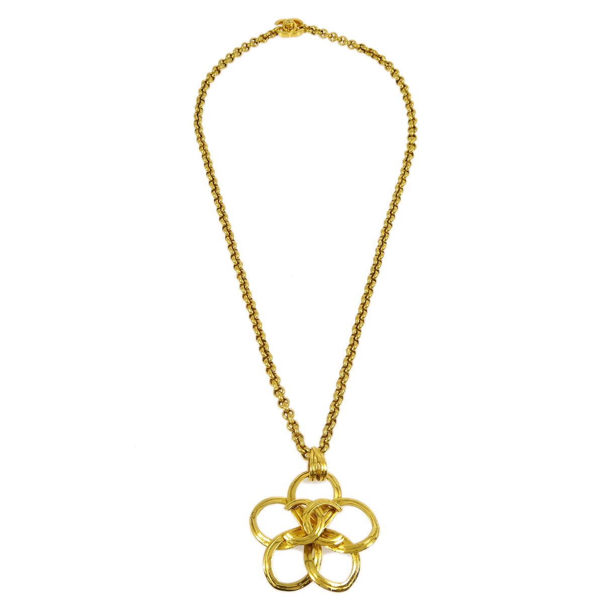 Chanel Flower Gold Chain Pendant Necklace 96P