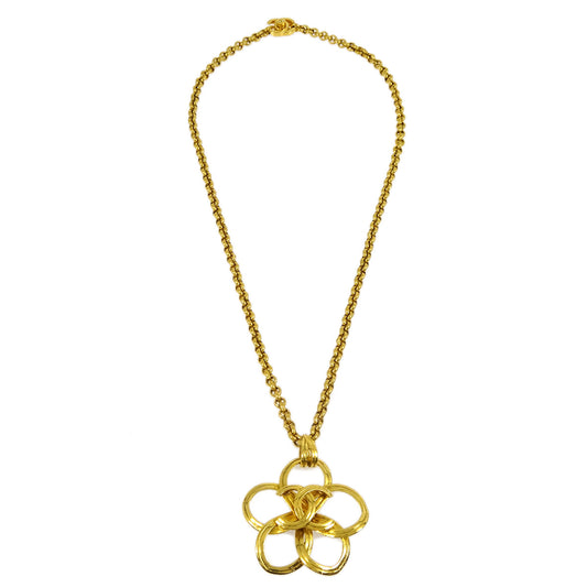 Chanel Flower Gold Chain Pendant Necklace 96P