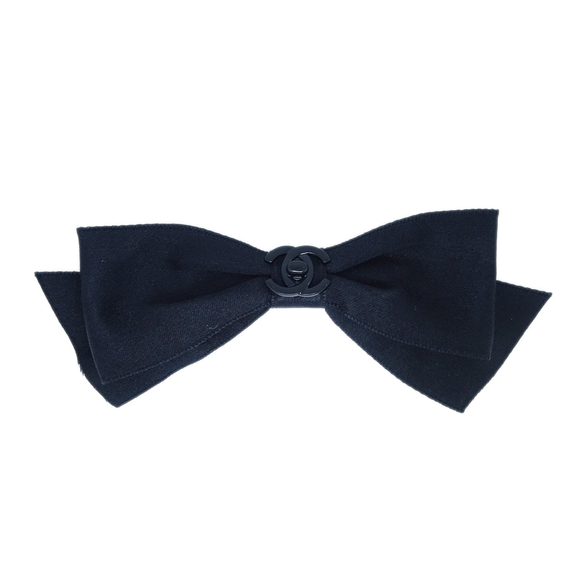 Chanel Turnlock Bow Satin Hair Barrette Black