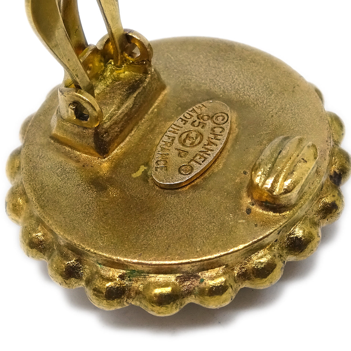 Chanel Gold Black Button Earrings Clip-On 95P