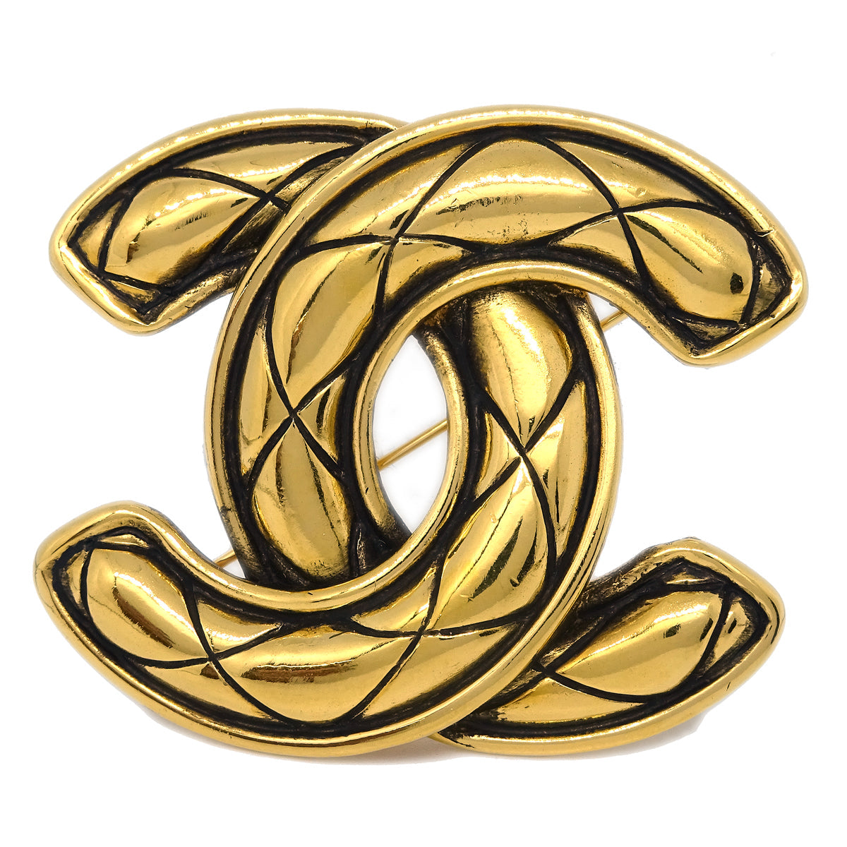 Chanel Quilted CC Brooch Pin Gold 1152