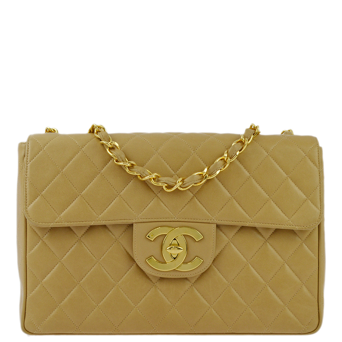 Chanel 1994-1996 Beige Lambskin Jumbo Classic Flap Bag