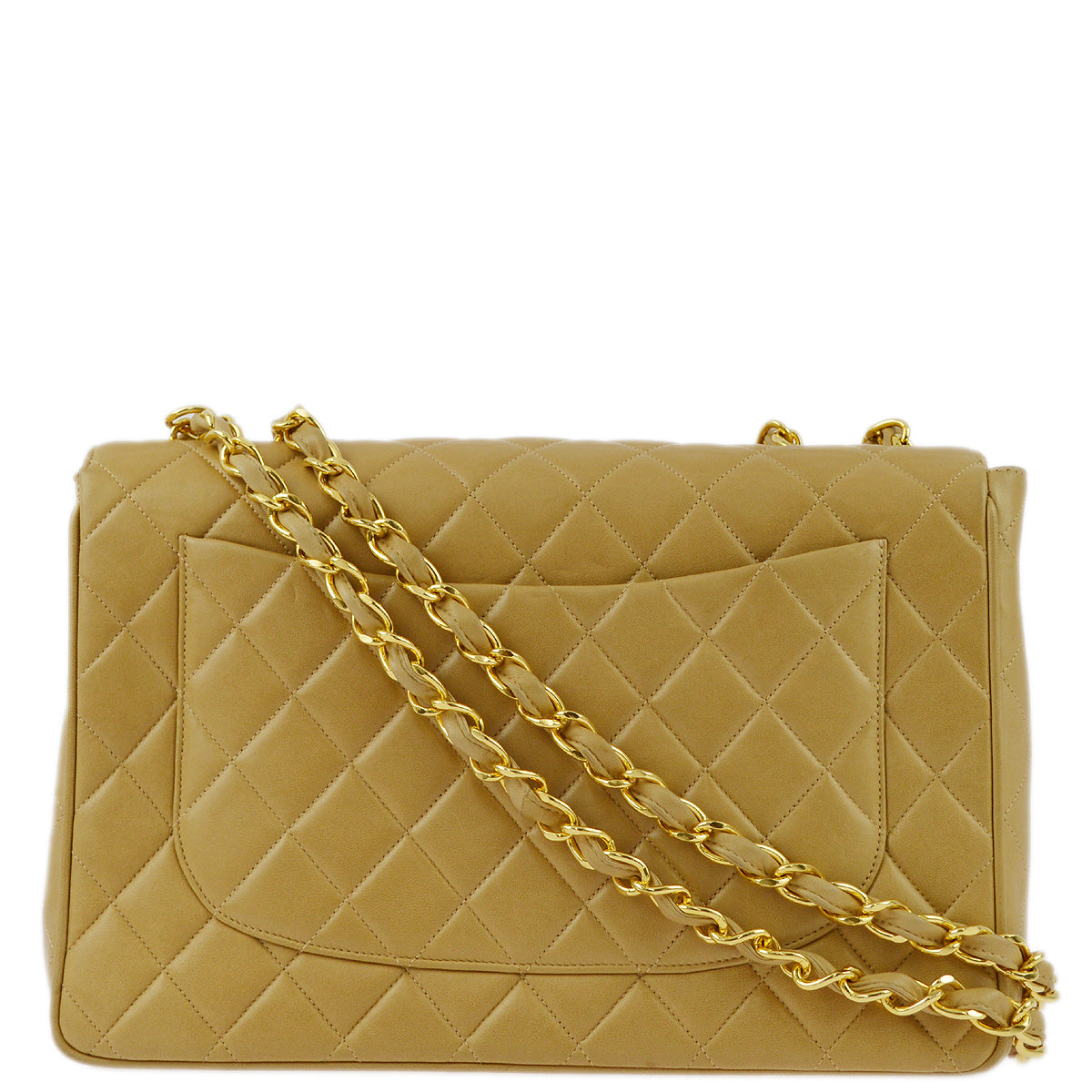 Chanel 1994-1996 Beige Lambskin Jumbo Classic Flap Bag