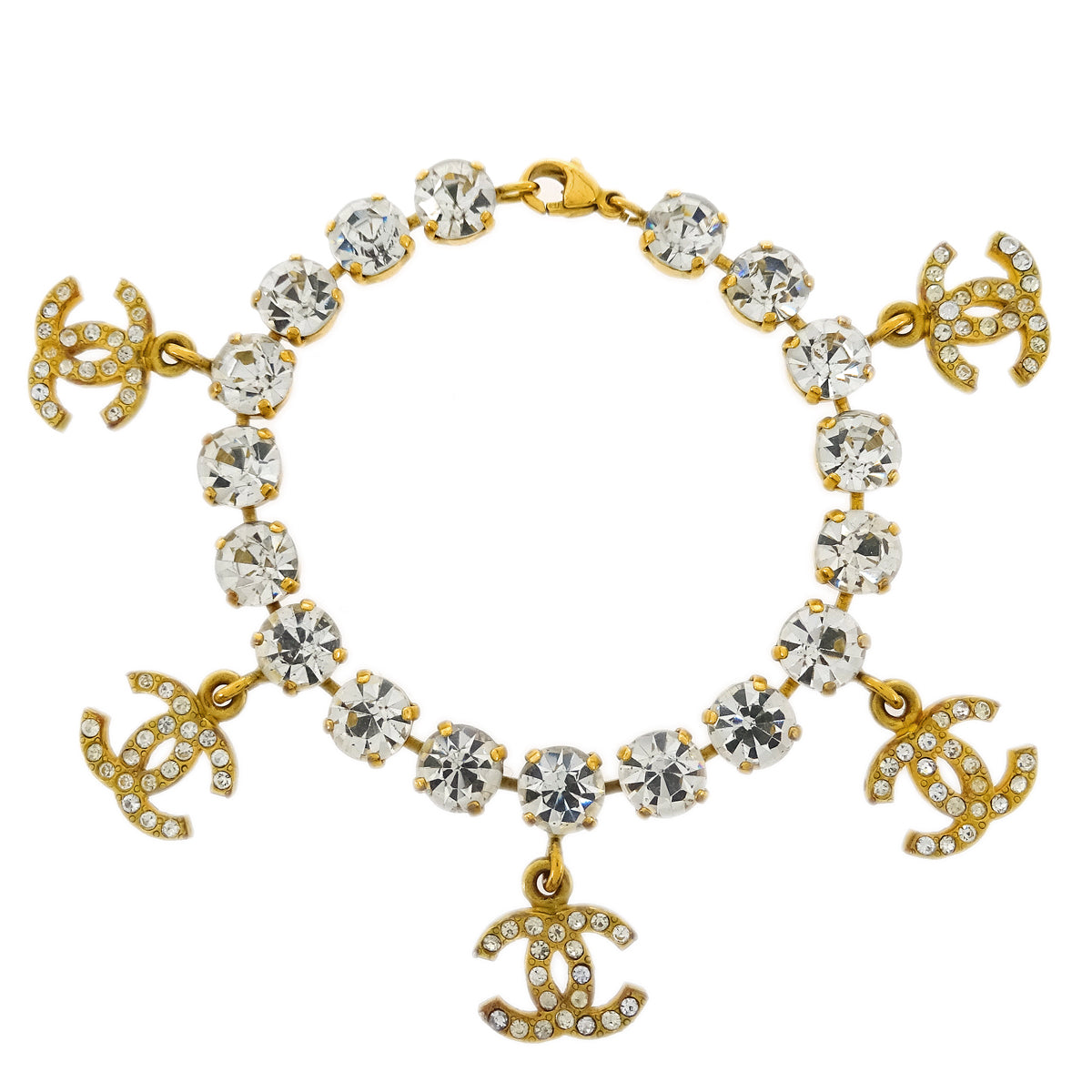 Chanel Rhinestone Chain Bracelet Gold 95P