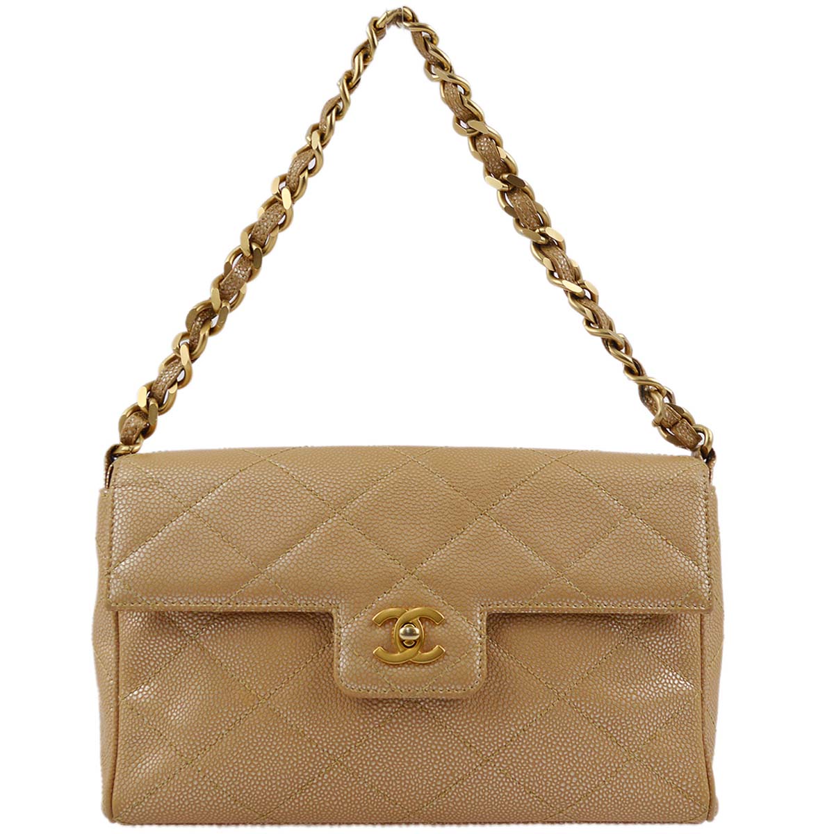 Chanel 2000-2001 Beige Caviar Chain Shoulder Bag 25