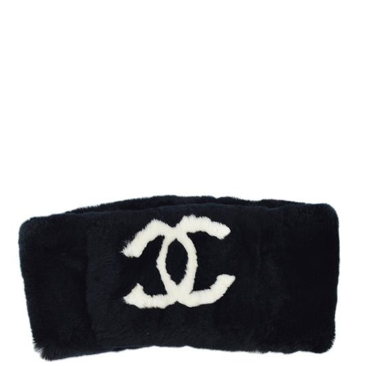 Chanel Fur Shawl Stole Black Small Good