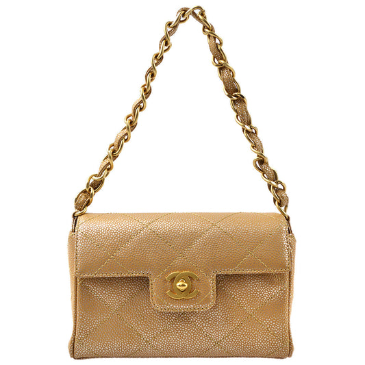 Chanel 2000-2001 Beige Caviar Chain Handbag 18