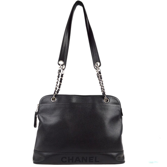 Chanel 1996-1997 Black Caviar Chain Shoulder Tote Bag