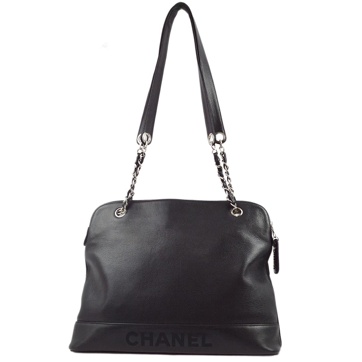 Chanel 1996-1997 Black Caviar Chain Shoulder Tote Bag
