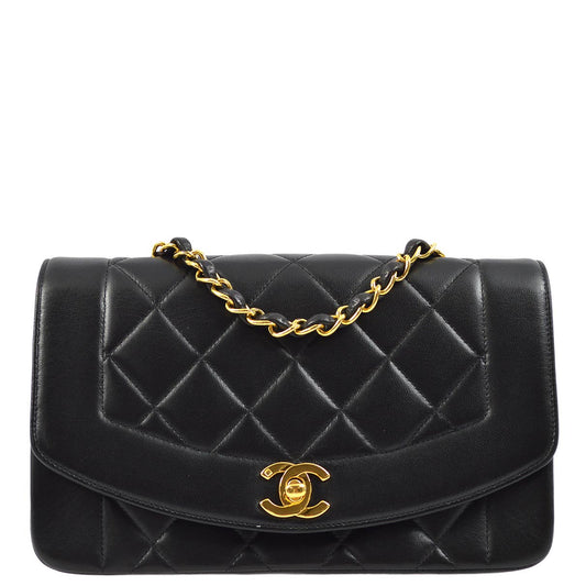 Chanel 1994-1996 Black Lambskin Small Diana Shoulder Bag