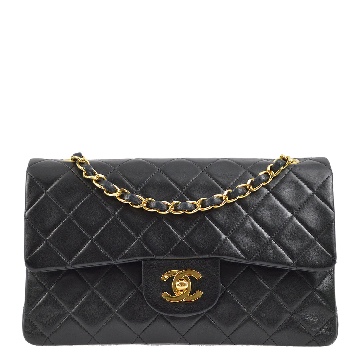 Chanel 1997-1999 Black Lambskin Small Classic Double Flap Shoulder Bag