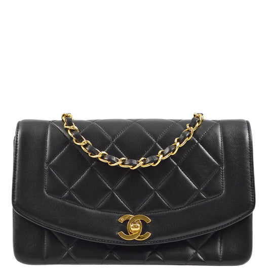 Chanel 1991-1994 Black Lambskin Small Diana Shoulder Bag