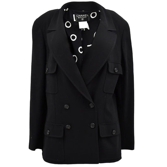 Chanel Double Breasted Jacket Black 97P #46