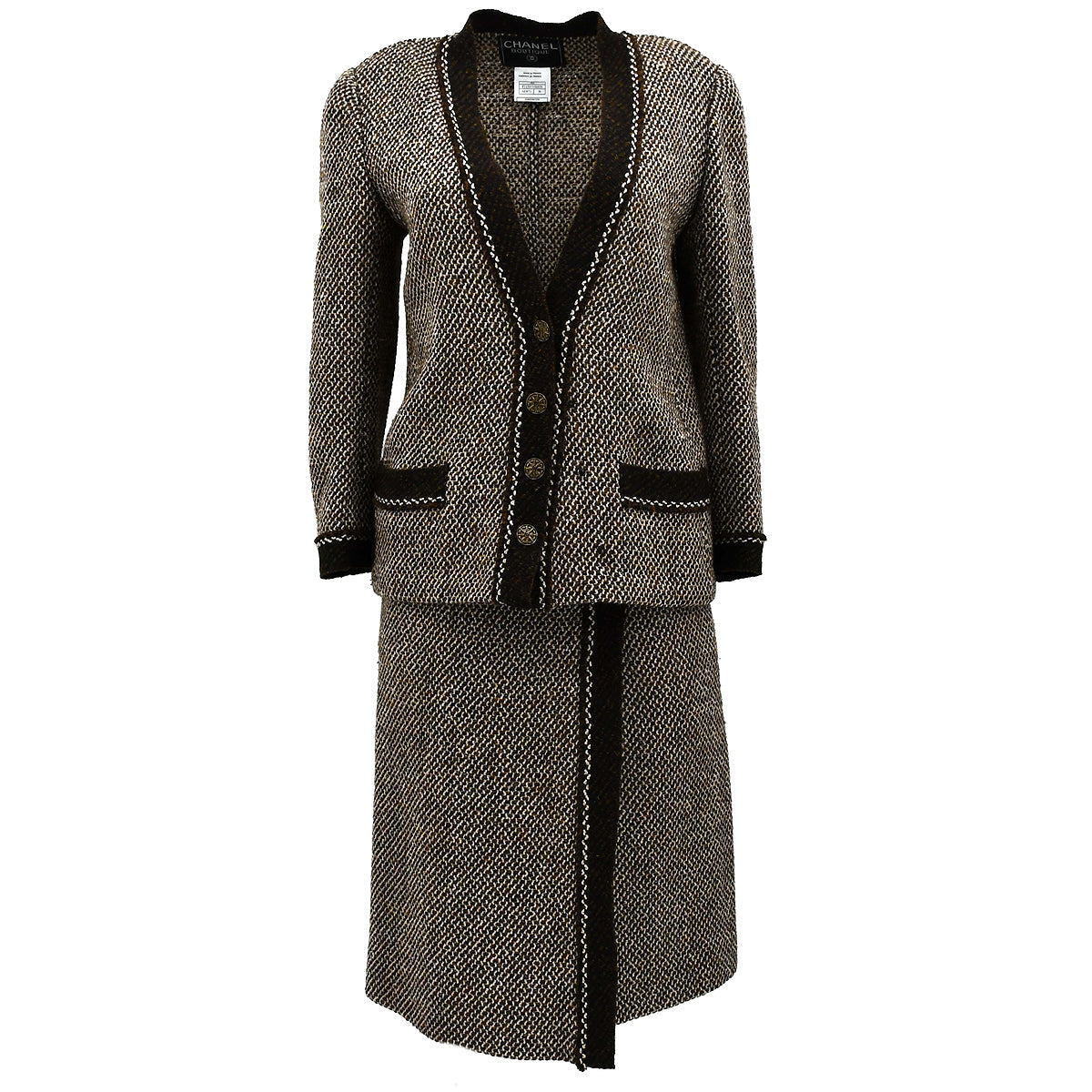 Chanel Setup Suit Jacket Skirt Brown 98A #36