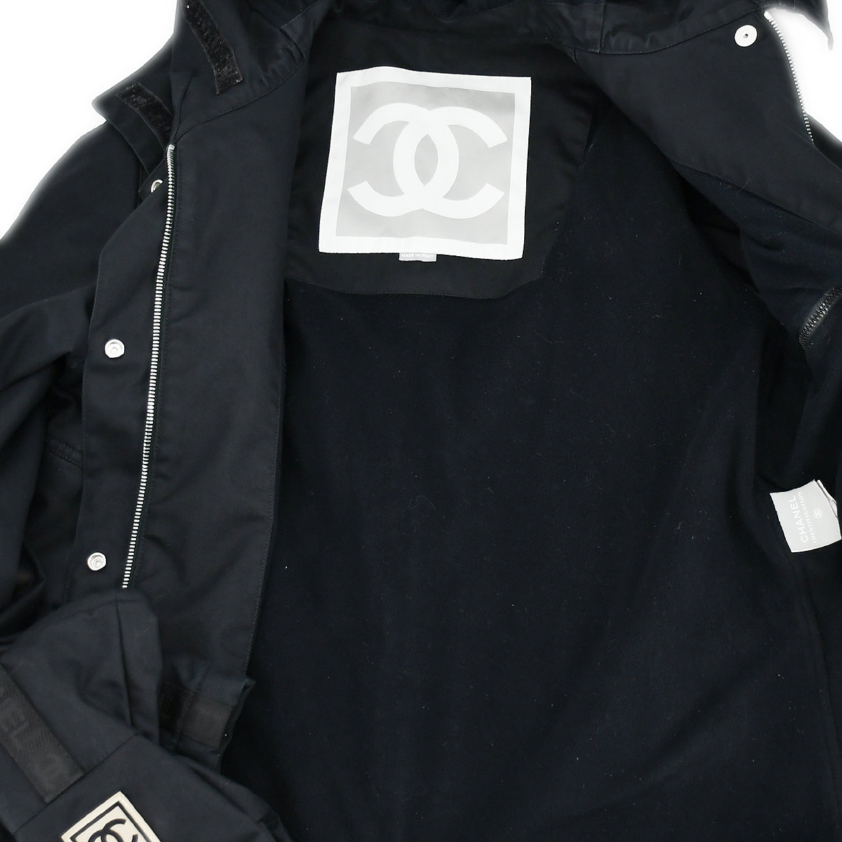 Chanel Sport Line Zip Up Hooded Jacket Black 02A #40