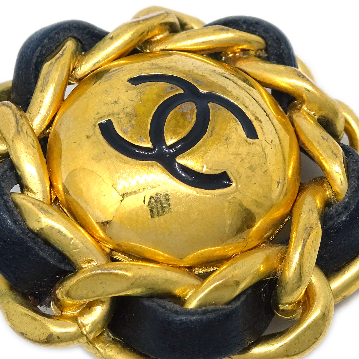 Chanel Gold Black Button Earrings Clip-On 93P