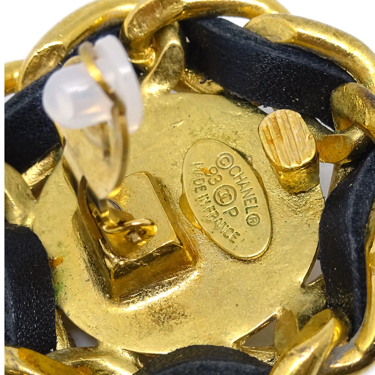 Chanel Gold Black Button Earrings Clip-On 93P