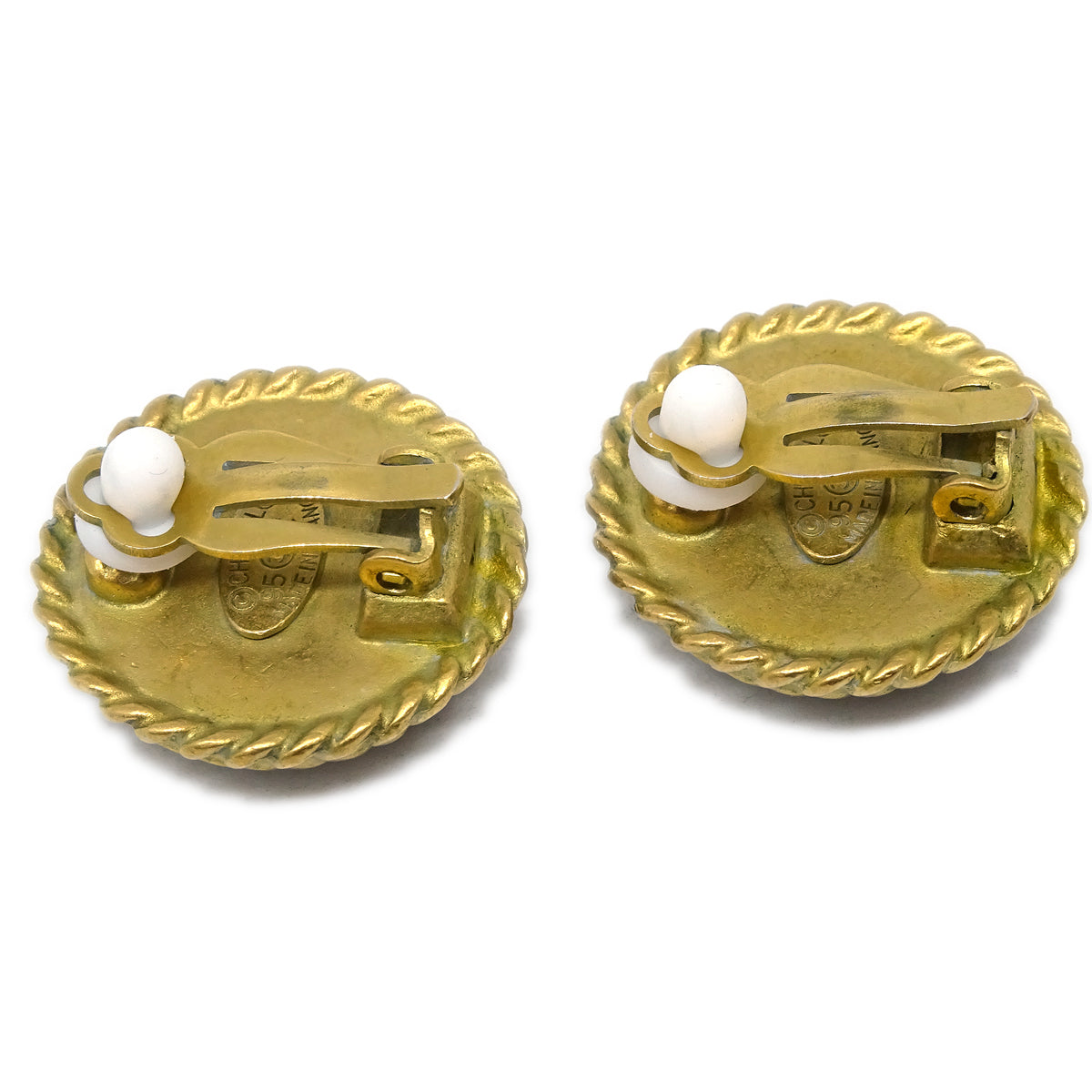 Chanel Gold Black Button Earrings Clip-On 95C
