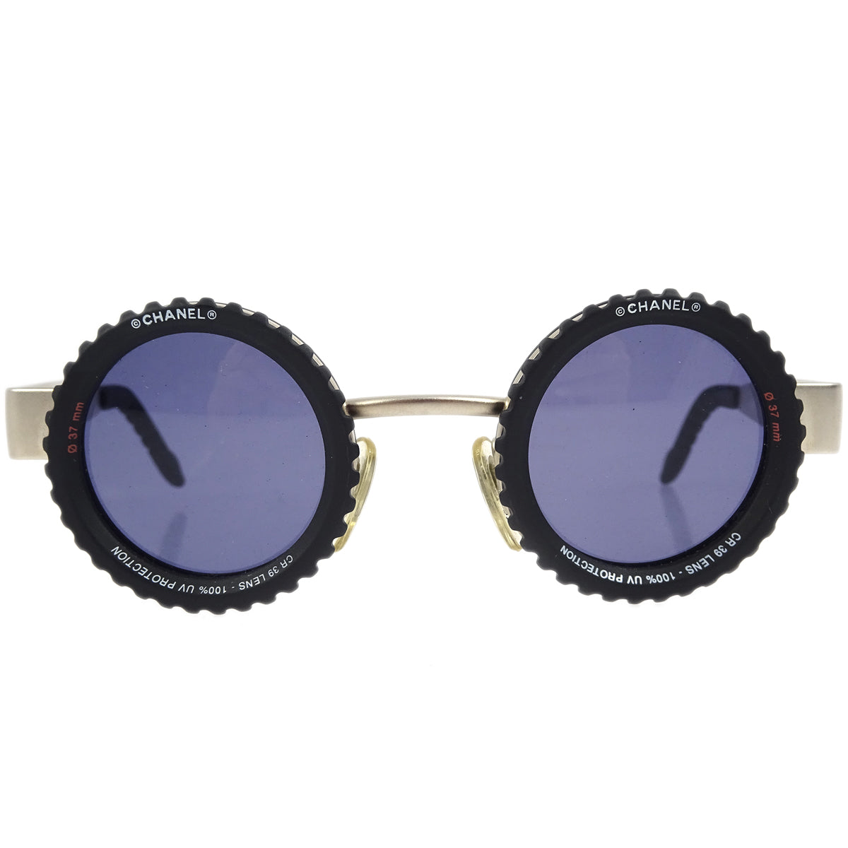 Chanel Round Sunglasses Eyewear Black Small Good