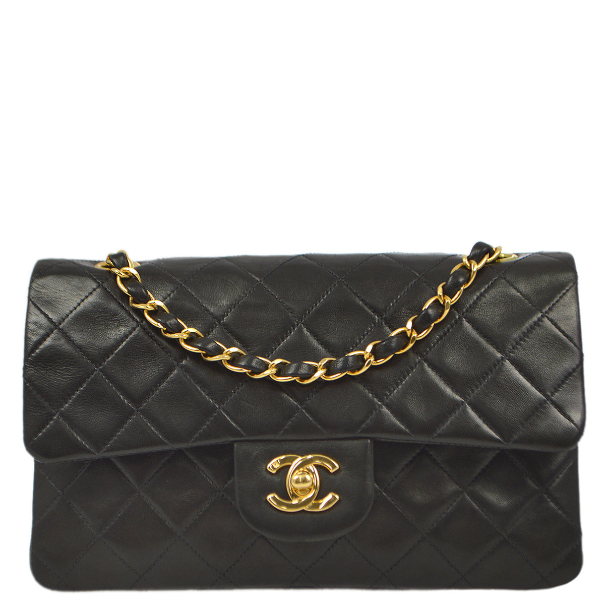 Chanel 1997-1999 Black Lambskin Small Classic Double Flap Shoulder Bag