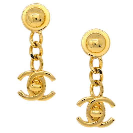 Chanel Dangle Turnlock Earrings Clip-On Gold 96A