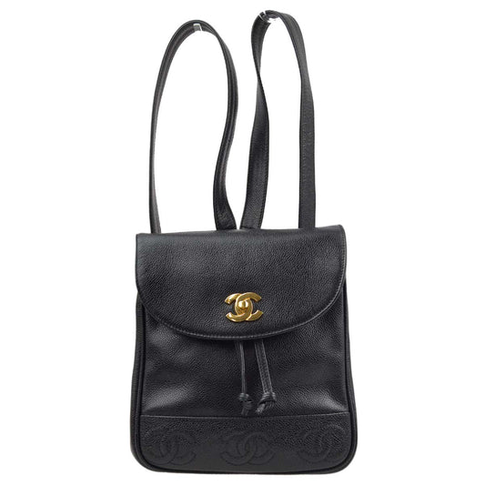 Chanel 1996-1997 Black Caviar Triple CC Backpack