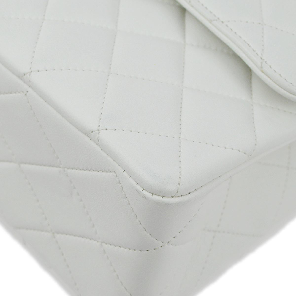 Chanel 1991-1994 White Lambskin Medium Double Flap Shoulder Bag