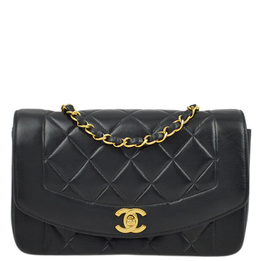 Chanel 1996-1997 Black Lambskin Small Diana Shoulder Bag