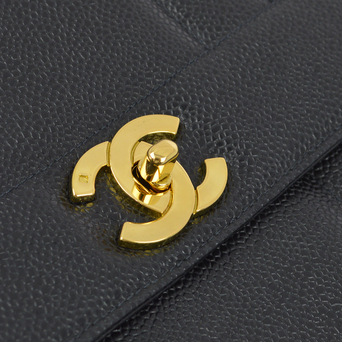 Chanel 1994-1996 Black Caviar Mademoiselle Straight Flap Handbag