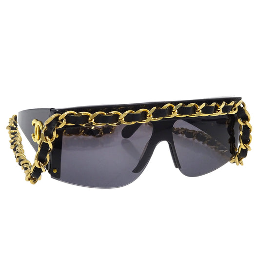 Chanel Chain Sunglasses Eyewear Black Small Good