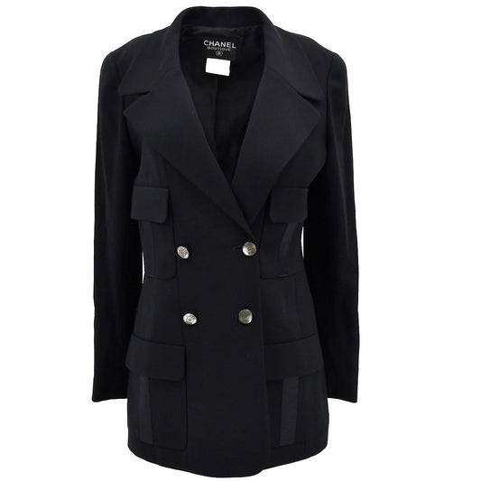 Chanel Double Breasted Jacket Black 97C #40