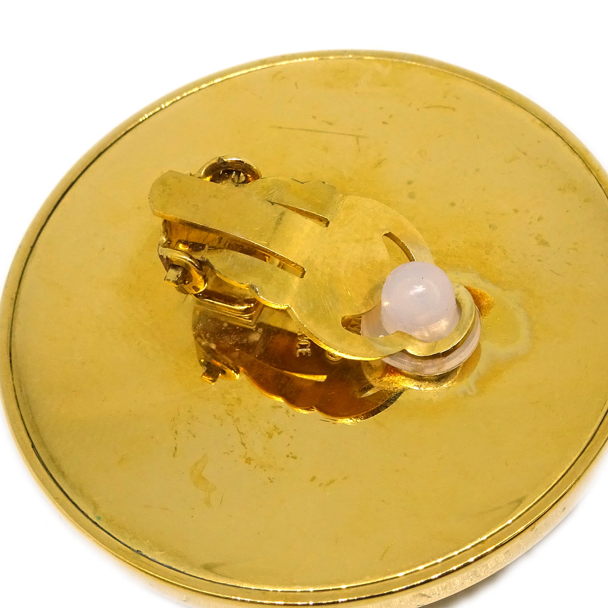 Chanel Button Earrings Clip-On Gold Black 93A