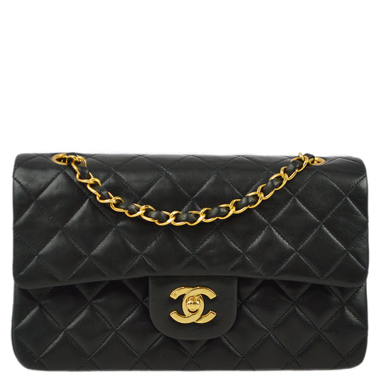 Chanel 1994-1996 Black Lambskin Small Classic Double Flap Shoulder Bag