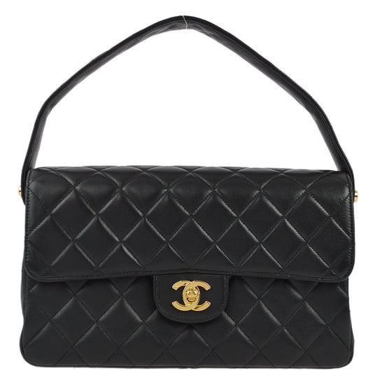 Chanel 1994-1996 Black Lambskin Double Sided Classic Flap Handbag