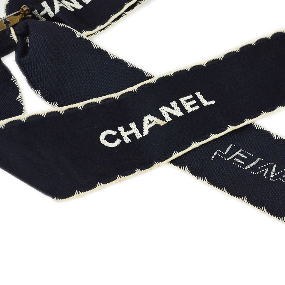 Chanel Bow Brooch Pin Navy