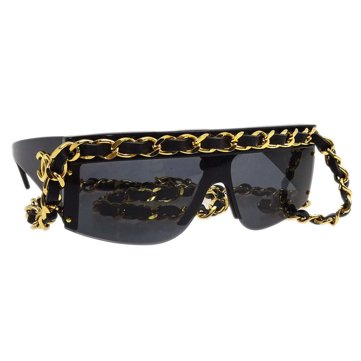 Chanel Chain Sunglasses Eyewear Black Small Good