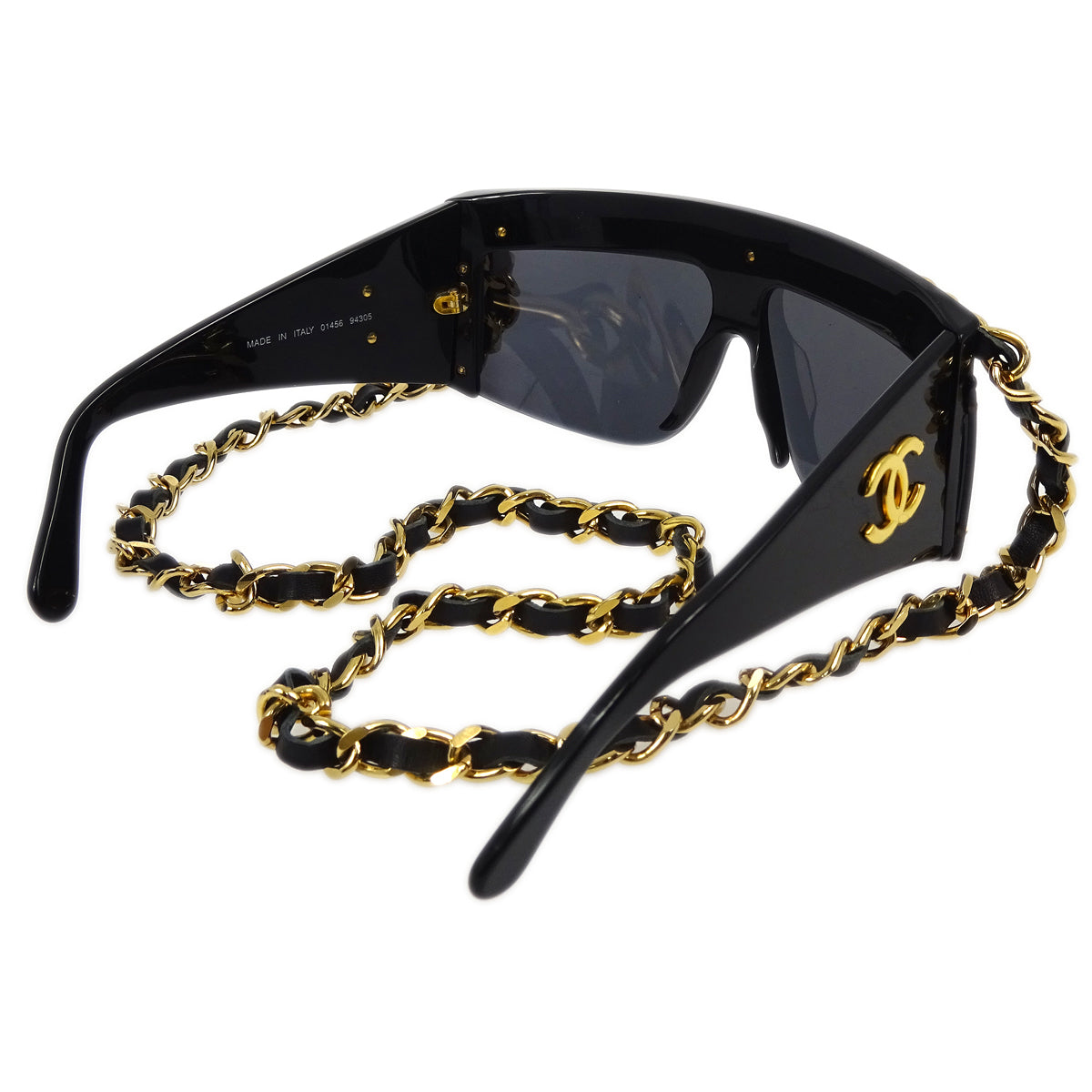 Chanel Chain Sunglasses Eyewear Black Small Good