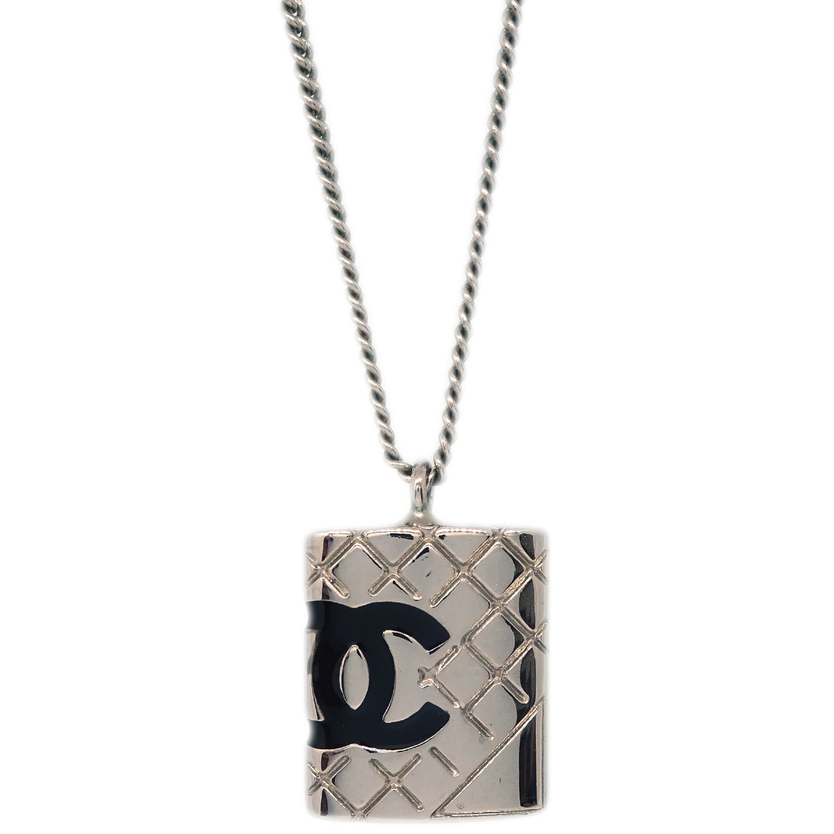 Chanel Cambon Ligne Chain Necklace Pendant Silver 05C
