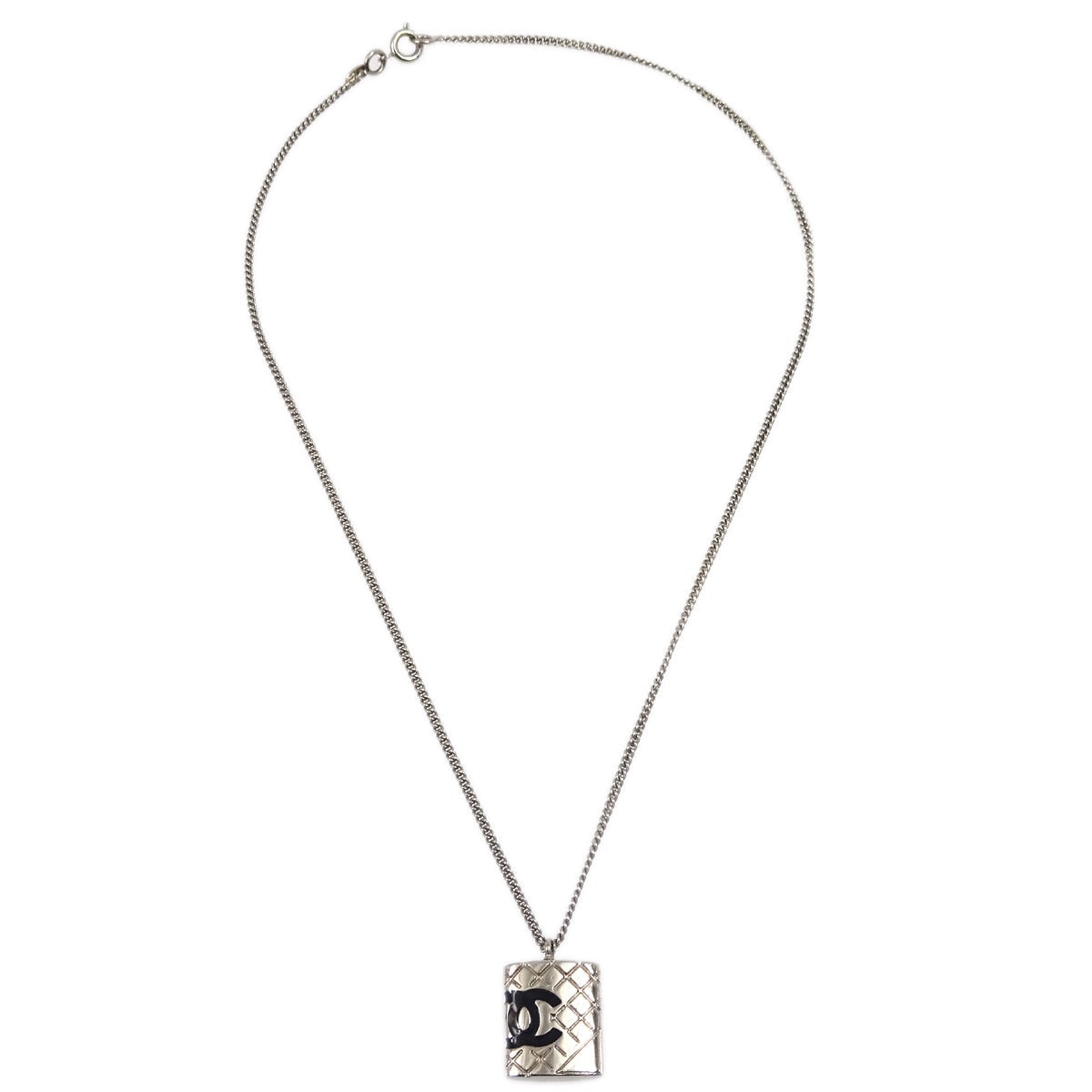 Chanel Cambon Ligne Chain Necklace Pendant Silver 05C
