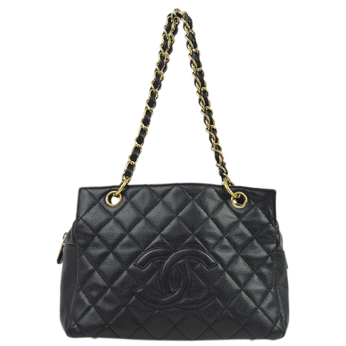 Chanel 2001-2003 Black Caviar Petite Timeless Tote PTT Chain Handbag
