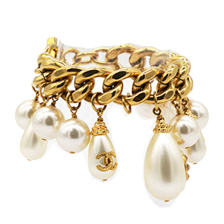Chanel Pearl Charm Chain Cuff Bracelet