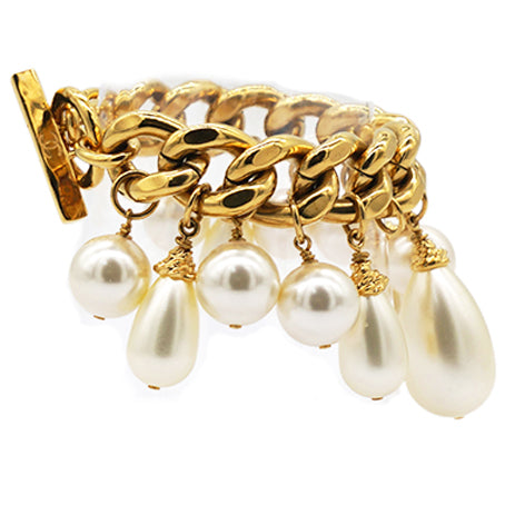 Chanel Pearl Charm Chain Cuff Bracelet