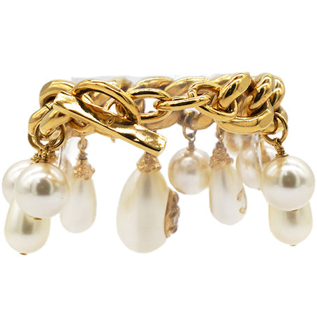 Chanel Pearl Charm Chain Cuff Bracelet