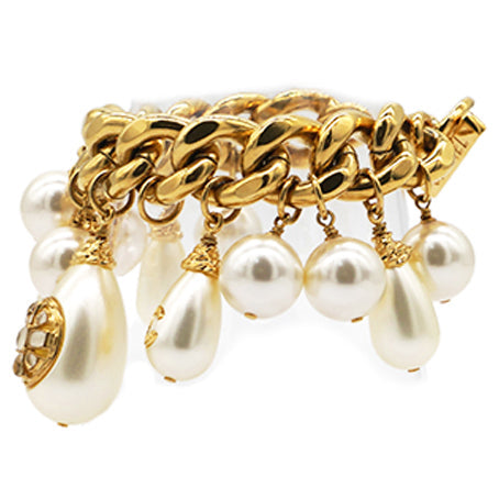 Chanel Pearl Charm Chain Cuff Bracelet
