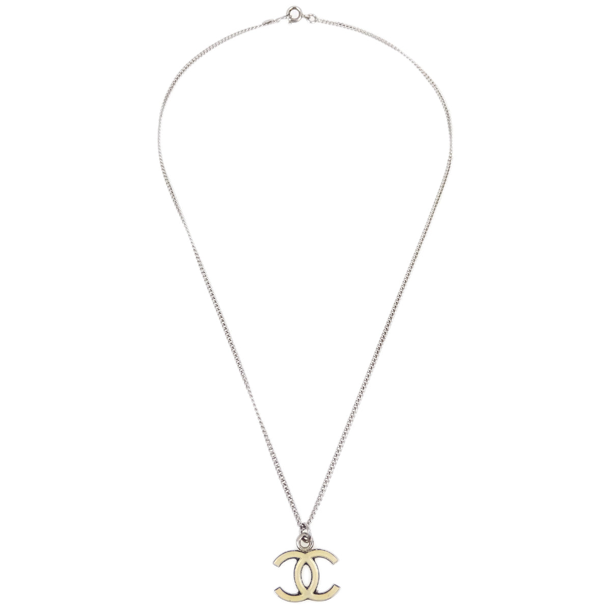 Chanel Chain Necklace Silver White 07V
