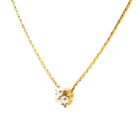 Dior Vintage 3 Pearl Golden Necklace With Rhinestone