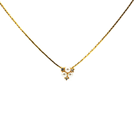 Dior Vintage 3 Pearl Golden Necklace With Rhinestone