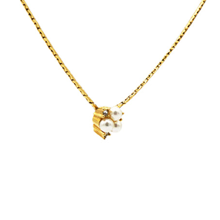 Dior Vintage 3 Pearl Golden Necklace With Rhinestone