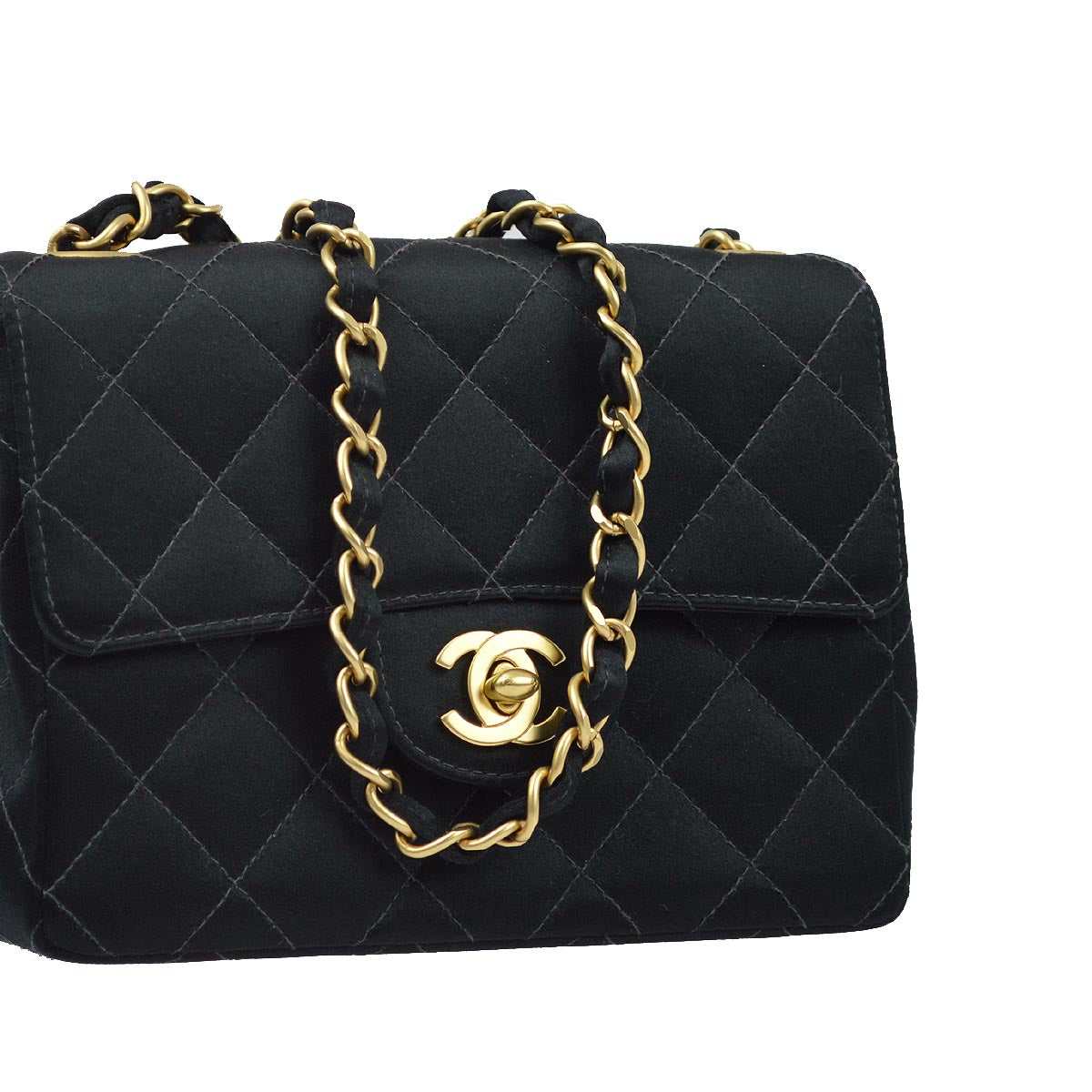 Chanel 2001-2003 Black Satin Mini Classic Square Flap Shoulder Bag 17